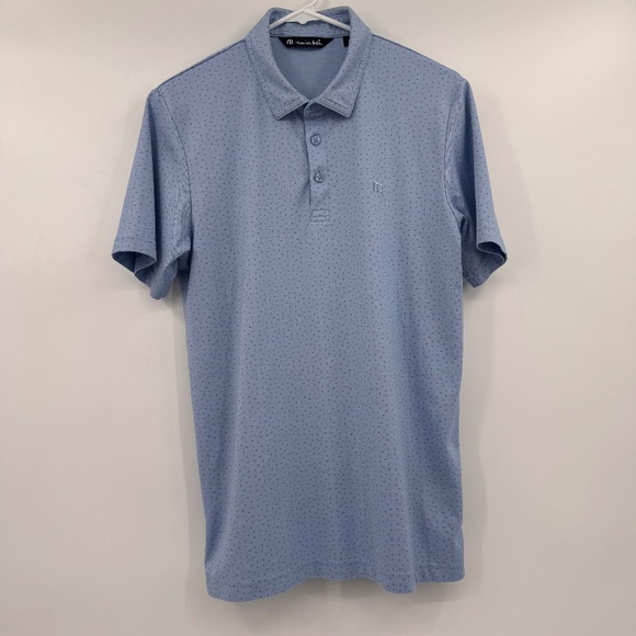 Travis Mathew Polo Shirt Men Medium Blue Short Sleeve Golf Preppy Sprinkles - Picture 1 of 9